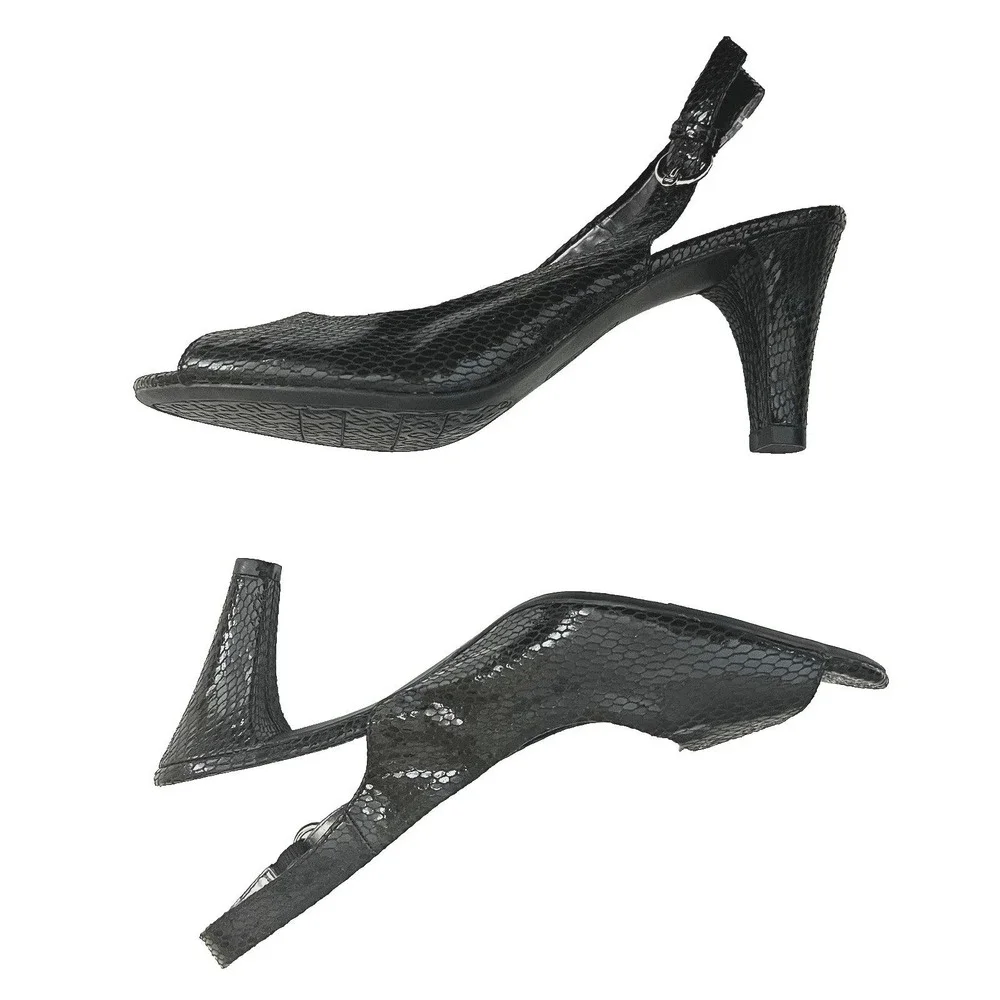 Etienne Aigner Womens Marbella Slingback Heel Black‎ Leather Snake 9.5